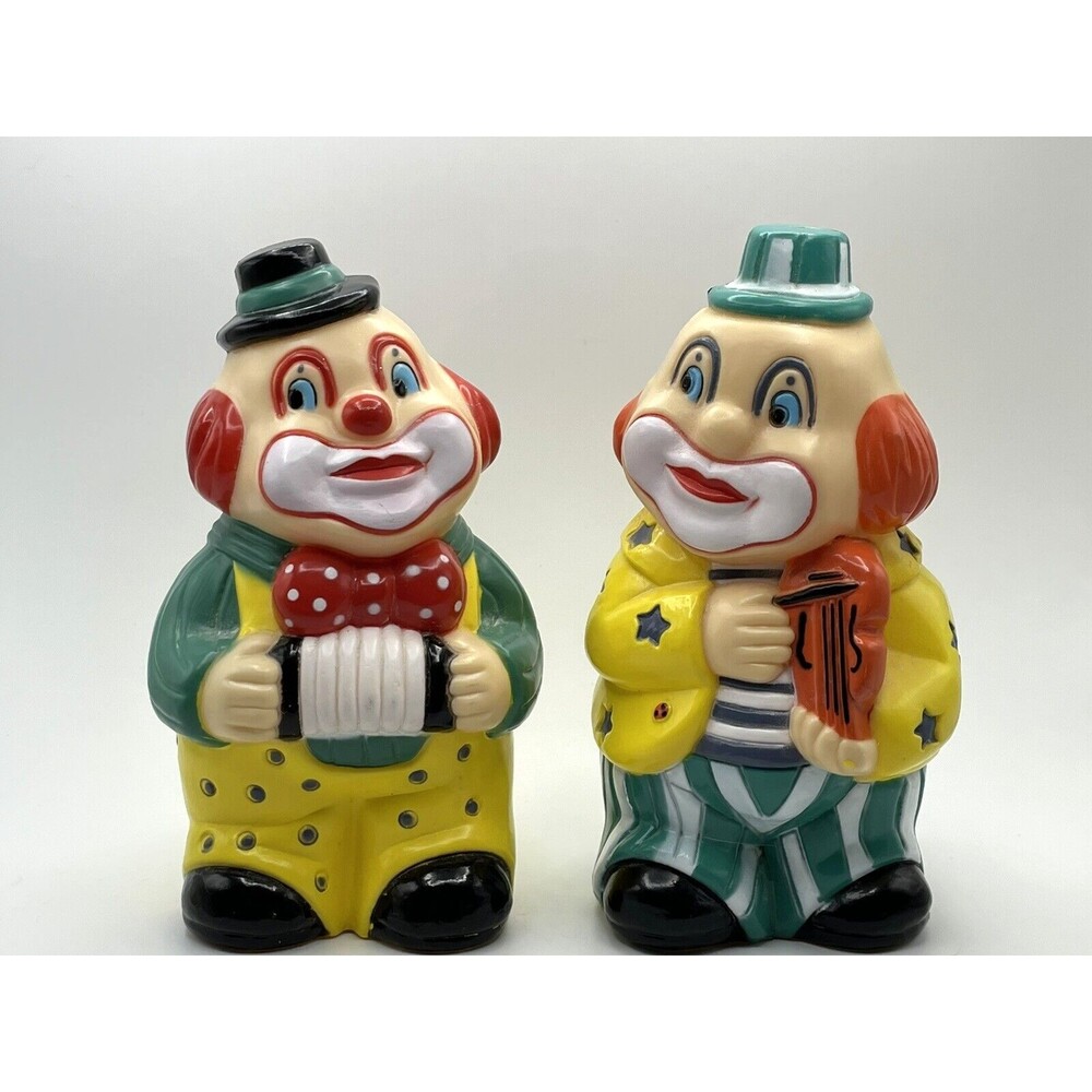 VINTAGE  7.5" CLOWN  Piggy /Coin BANKs Stoppers Included Plastic Excellent EUC